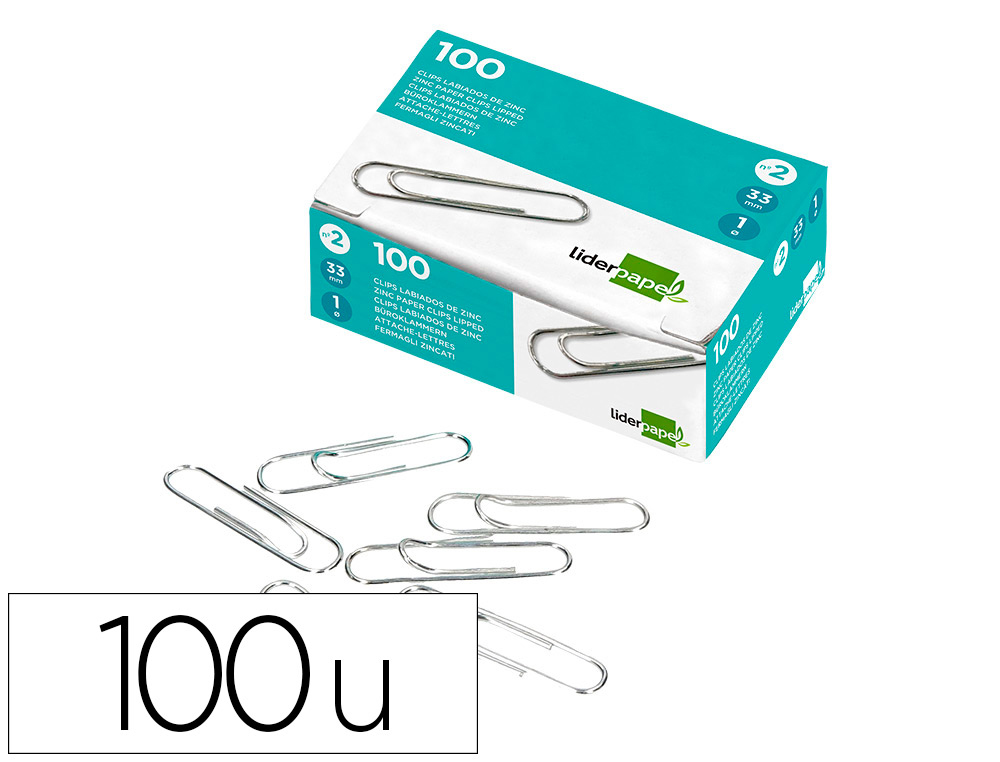 CLIPS LIDERPAPEL Nº3 LABIADOS 43 MM CAJA DE 100 UNIDADES