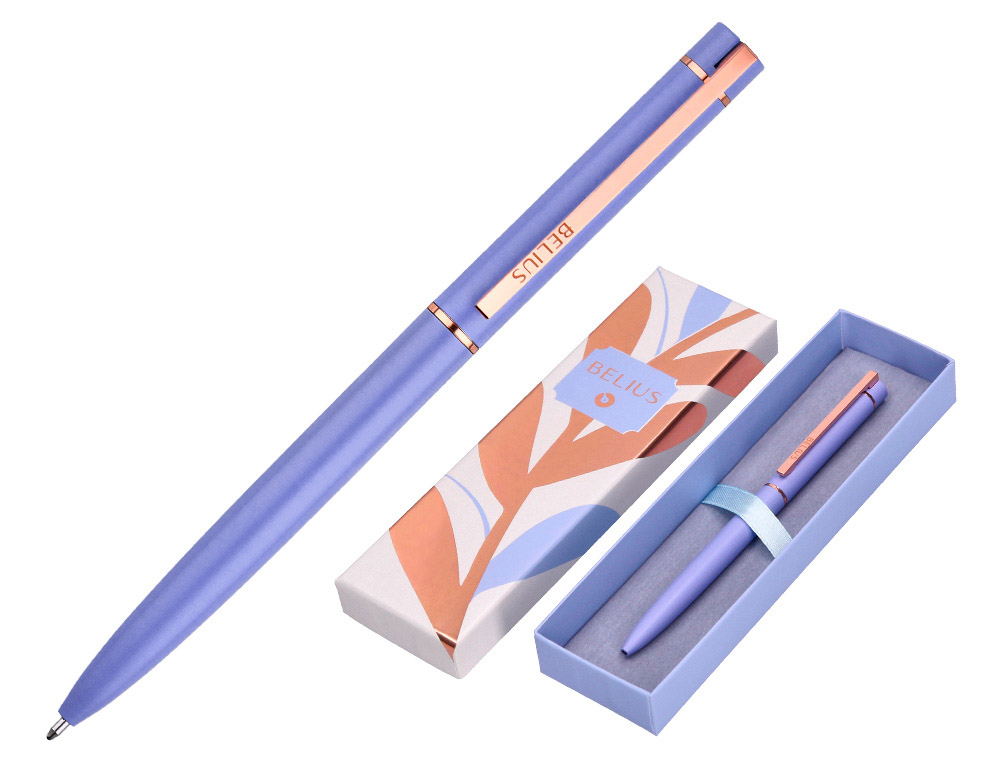 BOLIGRAFO BELIUS ROSE ALUMINIO COLOR LAVANDA/ORO ROSA TINTA AZUL CAJA DE DISEÑO