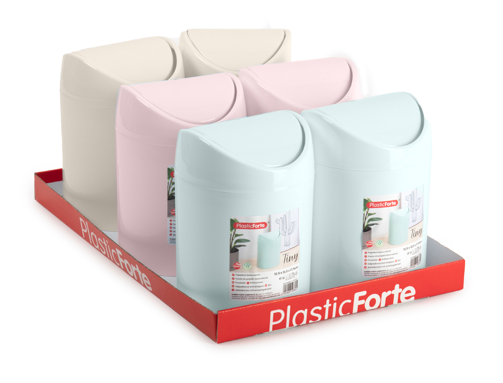 PAPELERA PLASTICO PLASTICFORTE TINY SOBREMESA 1,4L COLORES SURTIDOS 12,5X12,5X17,5 CM