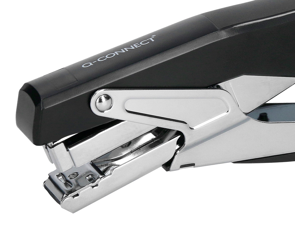 GRAPADORA Q-CONNECT DE TENAZA METALIZADA Y NEGRA KF14867 TACTO SUAVE CAPACIDAD 25 HOJAS USA GRAPAS 24/6 Y 26/6