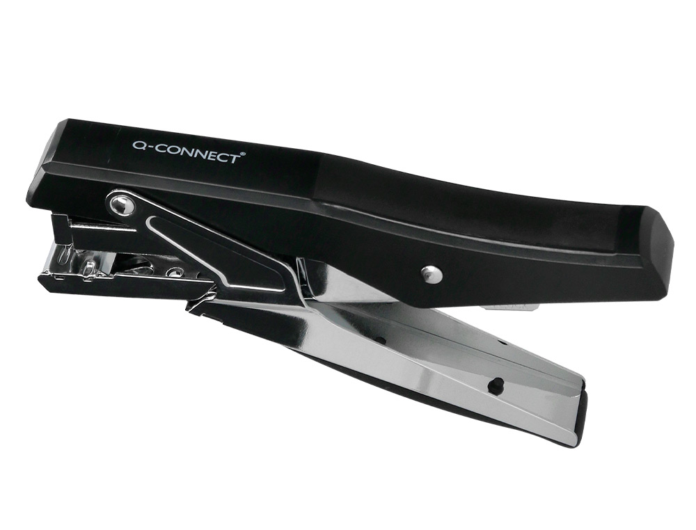 GRAPADORA Q-CONNECT DE TENAZA METALIZADA Y NEGRA KF14867 TACTO SUAVE CAPACIDAD 25 HOJAS USA GRAPAS 24/6 Y 26/6