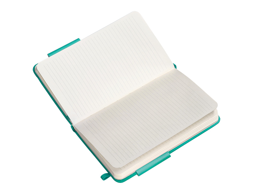 CUADERNO CON GOMILLA ANTARTIK NOTES TAPA DURA A6 HOJAS RAYAS TURQUESA 100 HOJAS 80 GR FSC