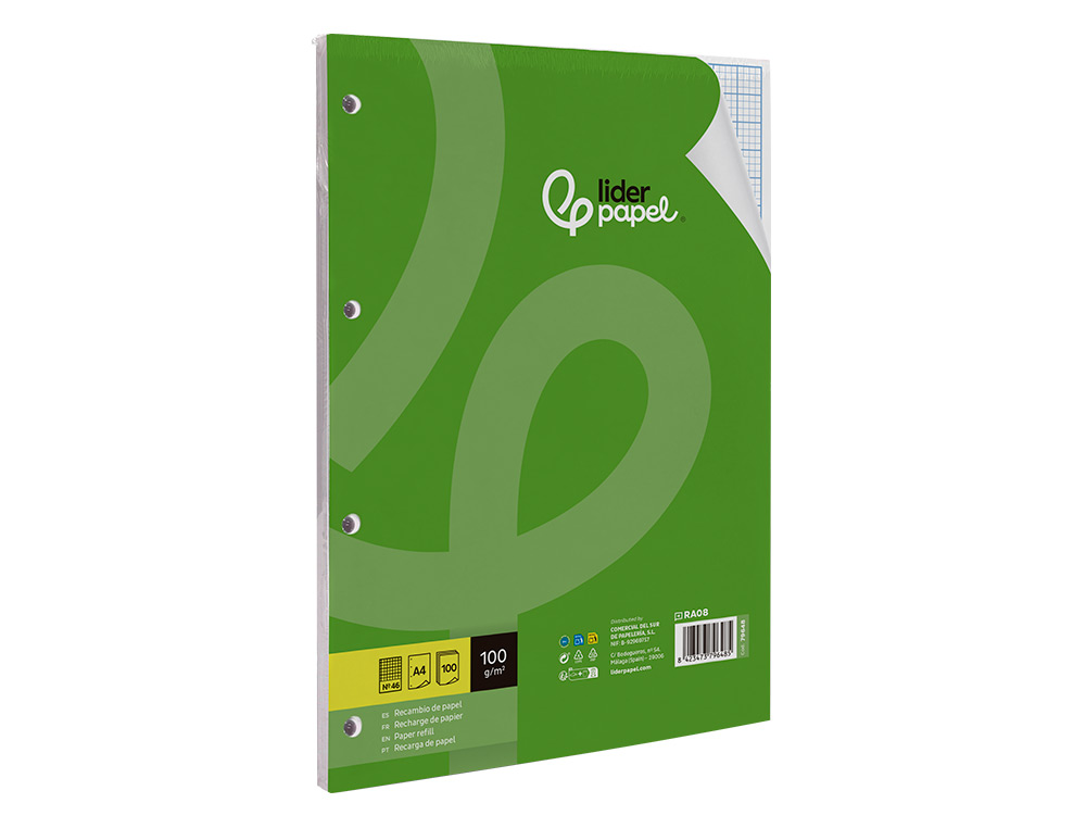 RECAMBIO LIDERPAPEL A4 100 HOJAS 100G/M2 RAYADO N 46 4 TALADROS