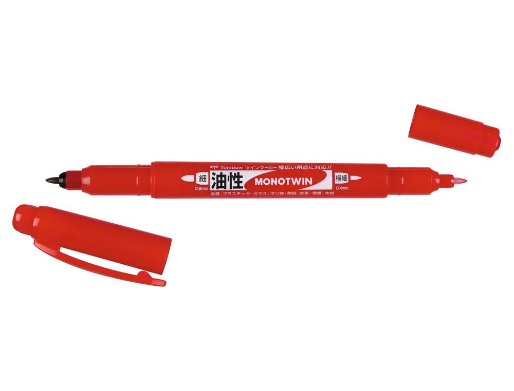 ROTULADOR TOMBOW MONO TWIN PERMANENTE DOBLE PUNTA FINA Y GRUESA COLOR ROJO