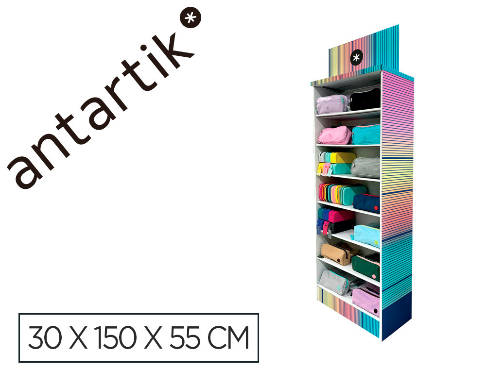 ESTUCHE PORTATODO ANTARTIK EXPOSITOR DE SUELO CARTON CON 105 UNIDADES SURTIDAS 30X150X55 CM