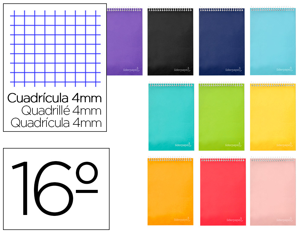 CUADERNO ESPIRAL LIDERPAPEL BOLSILLO DIECISEIAVO APAISADO WITTY TAPA DURA DURA 80H 60 GRCUADRO 4 MM COLORES STDOS.